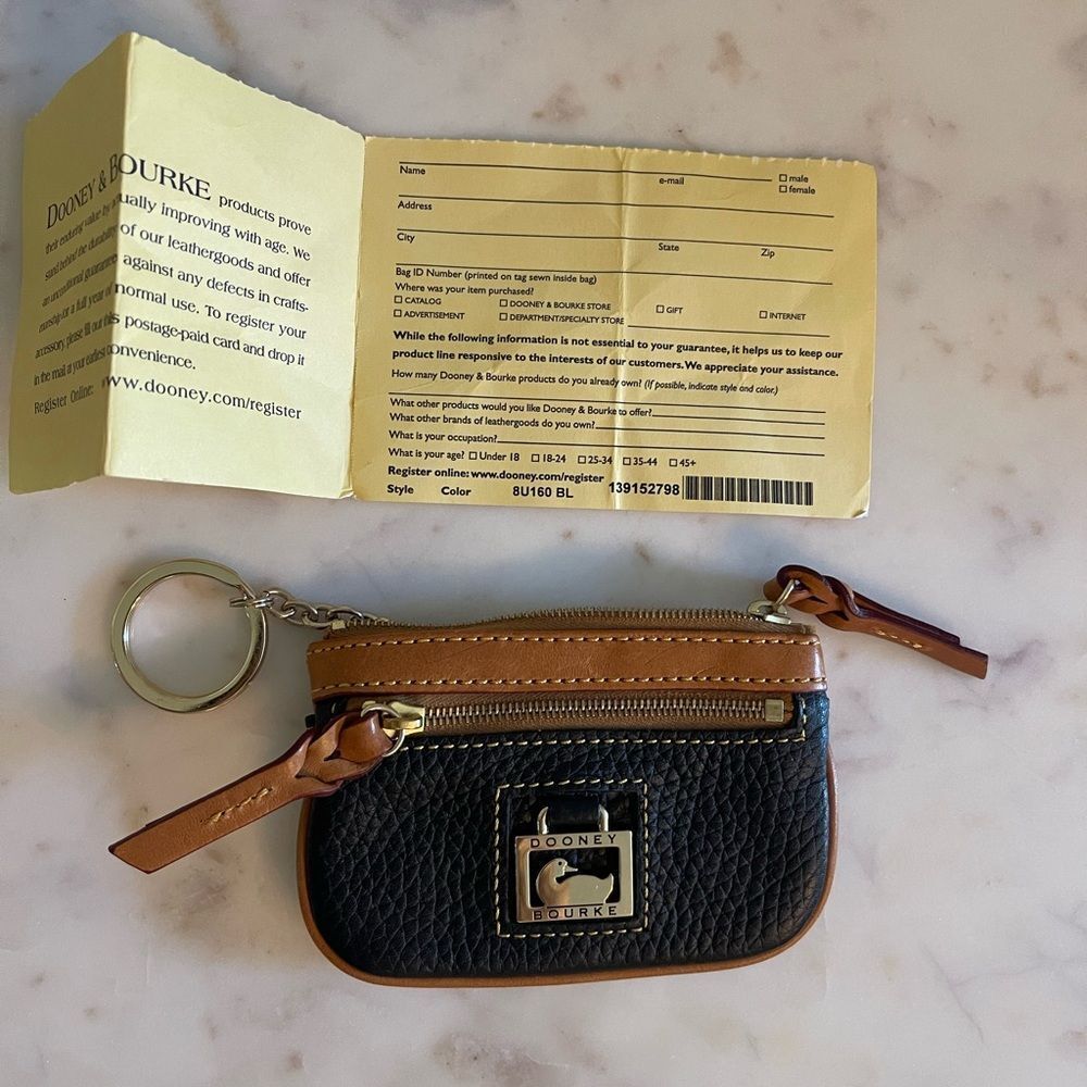 Dooney & Bourke Vintage Navy/Brown Card Key Holder Bag Charm - Picture 6 of 11